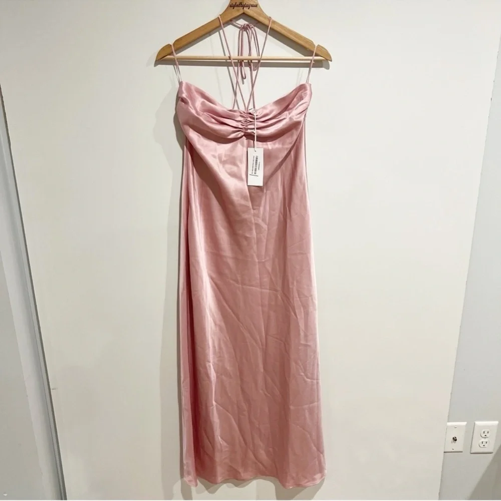 NWT Reformation Valora Satin Halter Maxi Dress in Color Babygirl Pink Size 6 - Picture 5 of 15
